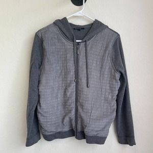 Chaus Sport Gray Cotton Hoodie Zip-Up Soft Comfy Petite Medium Ribbed 2 Tone